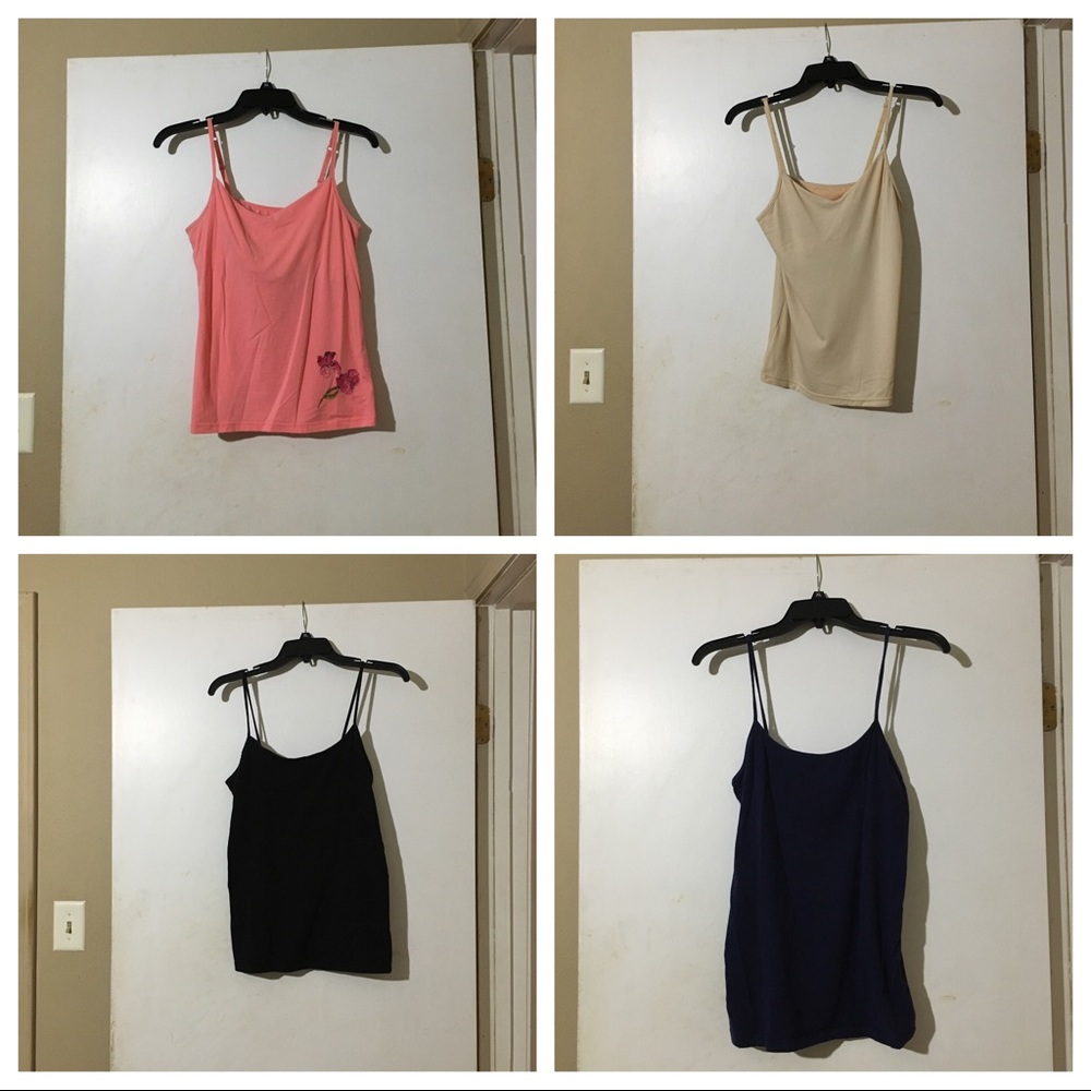 Lot of 4 Camisoles. Coral Pink, Beige, Black, Navy Blue